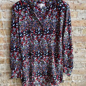 Nanette Lepore Navy Floral Button Down Blouse